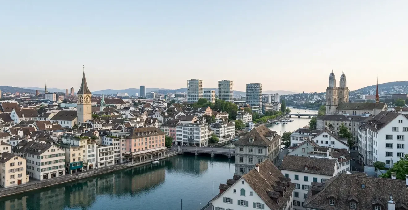 Panoramablick auf die Zürcher Altstadt mit Limmat – Immobilienmarkt Zürich